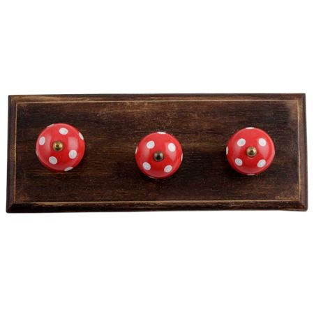 Red White Dot Wooden Hooks